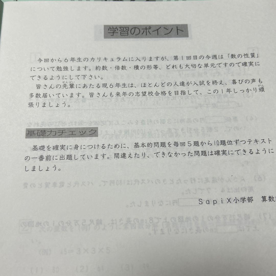 ⑲あ　SAPIX サピックス　sapix 6年　算数　ディリーサピックス　1年分