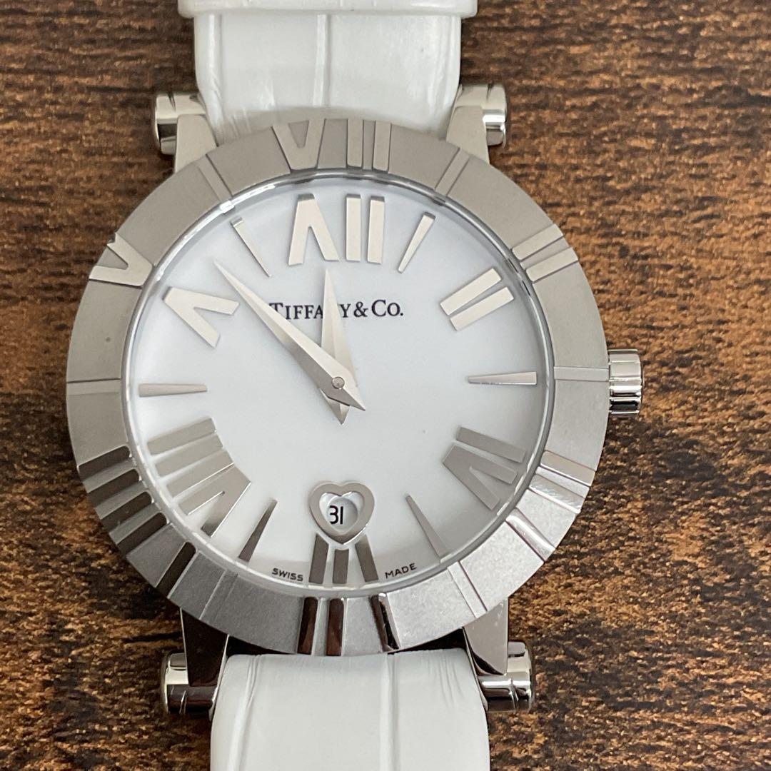ヒ*ン様 【未使用】ティファニー アトラス 白文字盤 QZ/SS 白レザー ハー