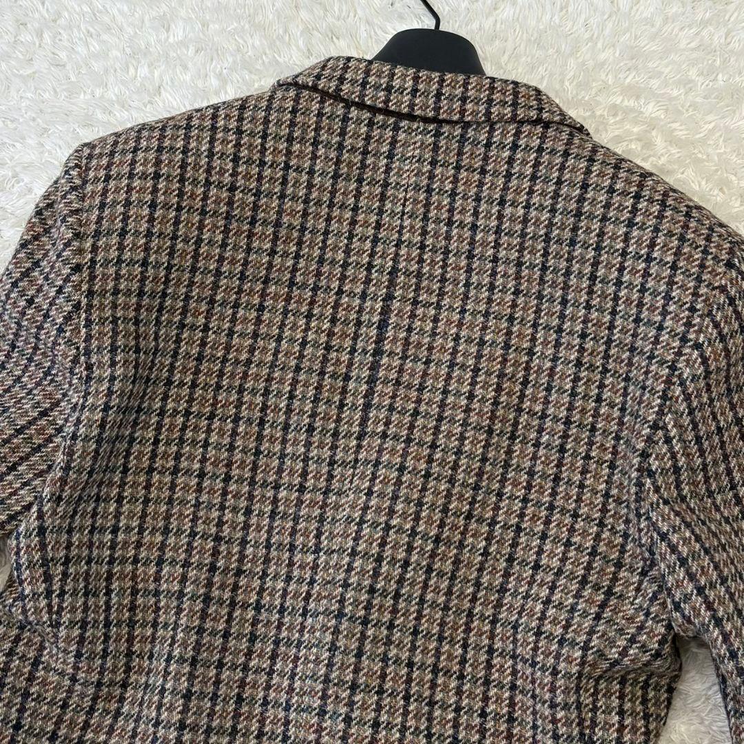 ハリスツイード テーラードジャケット くるみボタン 総柄 チェック 総裏地 XL