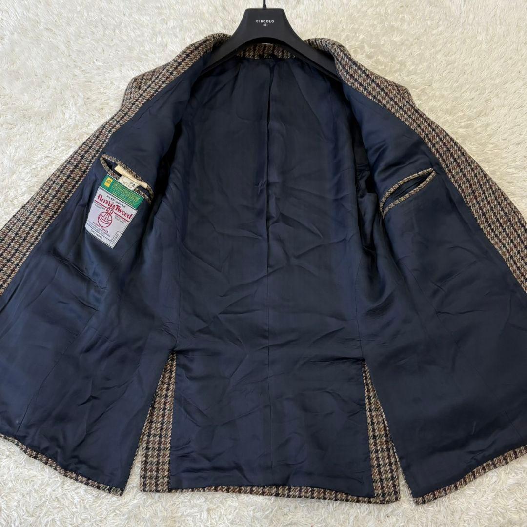 ハリスツイード テーラードジャケット くるみボタン 総柄 チェック 総裏地 XL
