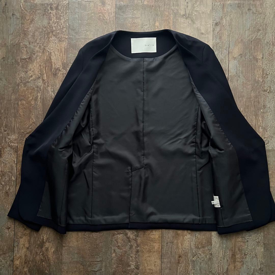 美品 カリテ ノーカラージャケット セレモニー ネイビー 卒業式 入学式