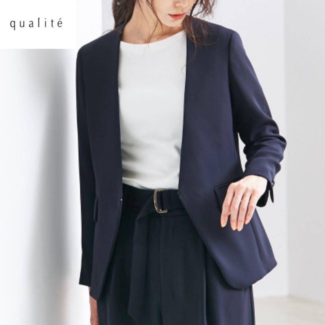 美品 カリテ ノーカラージャケット セレモニー ネイビー 卒業式 入学式