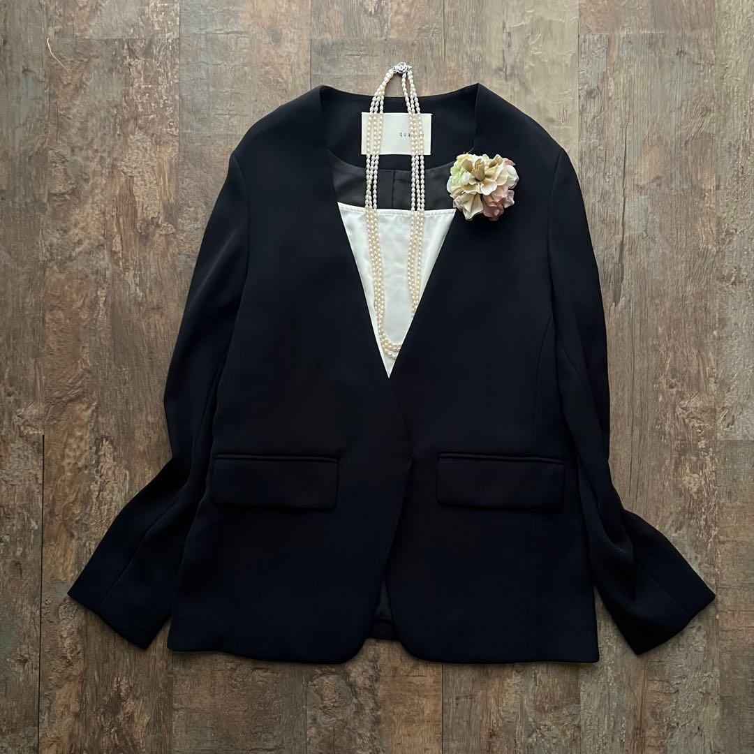 美品 カリテ ノーカラージャケット セレモニー ネイビー 卒業式 入学式