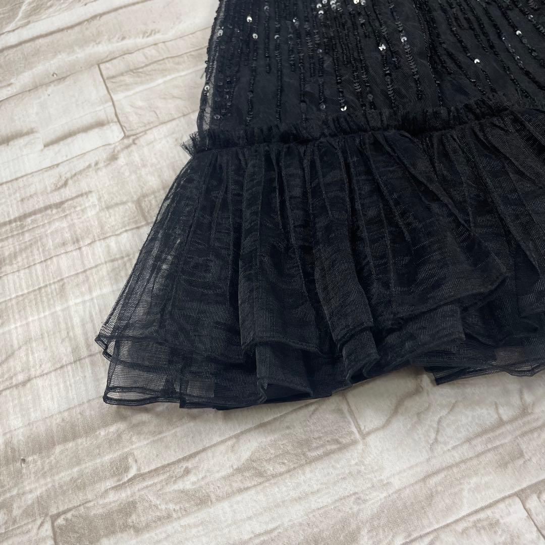 【極美品】レッドヴァレンティノ★スパンコール　チュール　ミニスカート　黒
