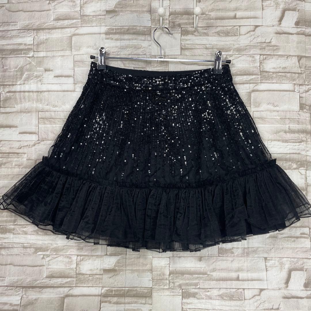【極美品】レッドヴァレンティノ★スパンコール　チュール　ミニスカート　黒
