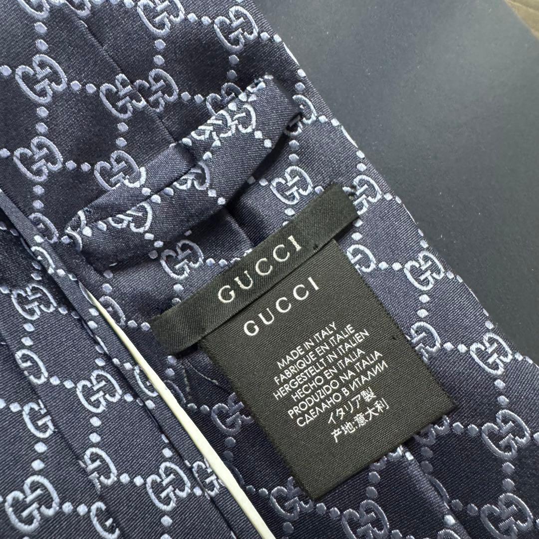 最高級 GUCCI グッチ GG柄 インターロッキング ネクタイ ネイビー 濃紺