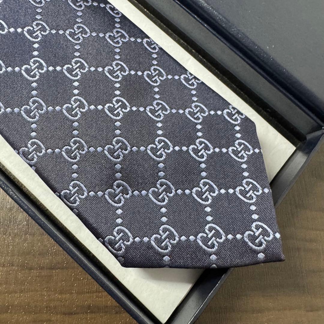最高級 GUCCI グッチ GG柄 インターロッキング ネクタイ ネイビー 濃紺