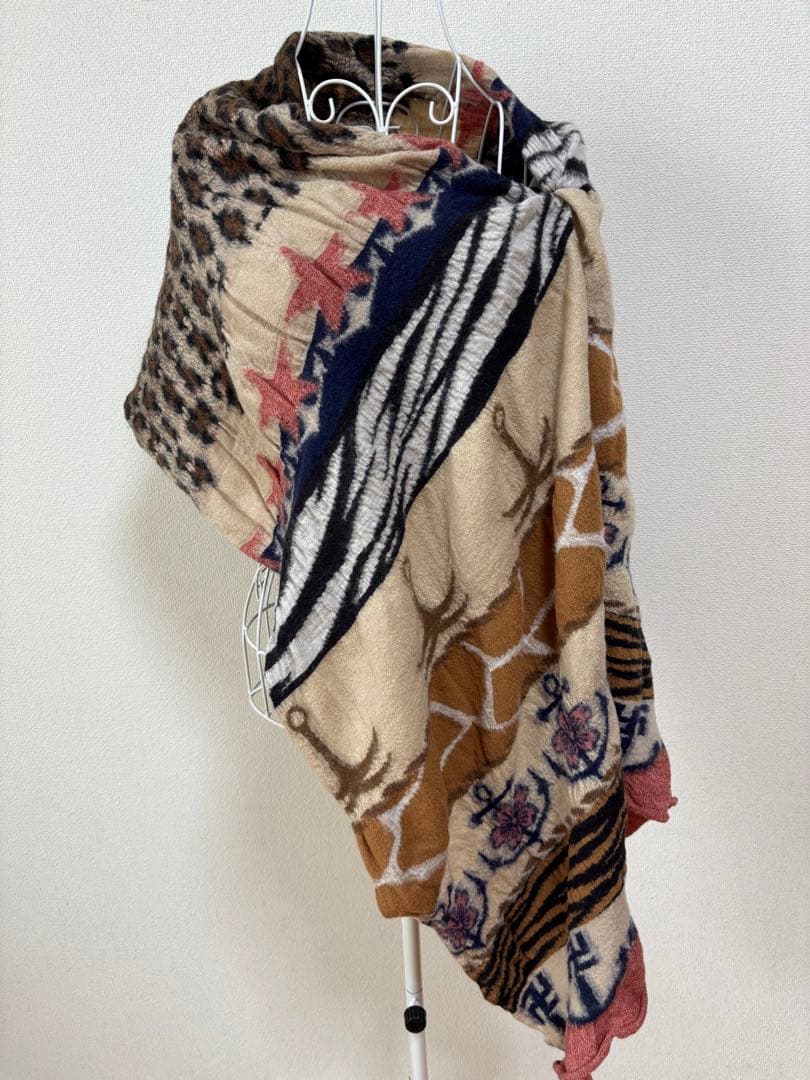 キャピタル KAPITAL 縮絨ウール スター ヒョウ柄 ミックス マフラー