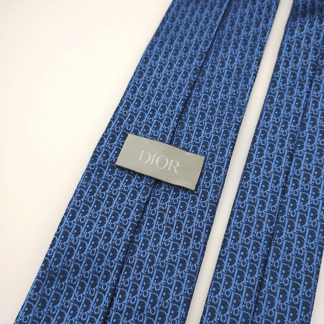 【美品】ディオールオム ナロータイ ネイビー トロッター柄 光沢【イタリア製】