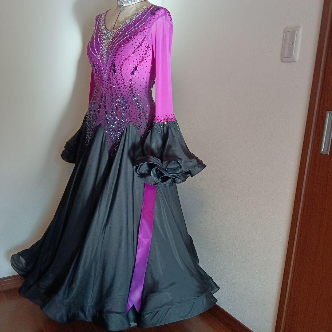 社交ダンススタンダードドレス （M〜Ｌサイズ）ピンクと黒グラデーション