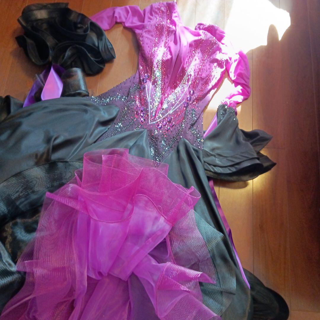 社交ダンススタンダードドレス （M〜Ｌサイズ）ピンクと黒グラデーション