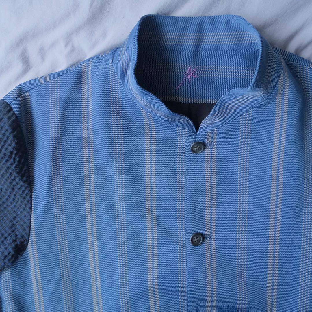 AKI NAGAI ノーカラー ストライプ 切替 ジャケット 日本製