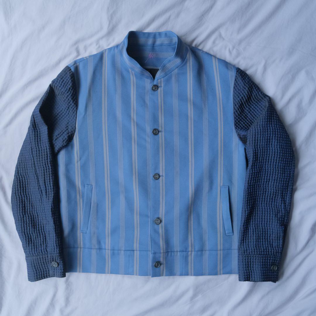 AKI NAGAI ノーカラー ストライプ 切替 ジャケット 日本製