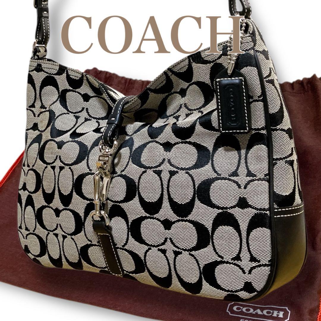 コーチ シグネチャー 肩掛け可 アクセサリーポーチ ワンショルダーバッグ 黒