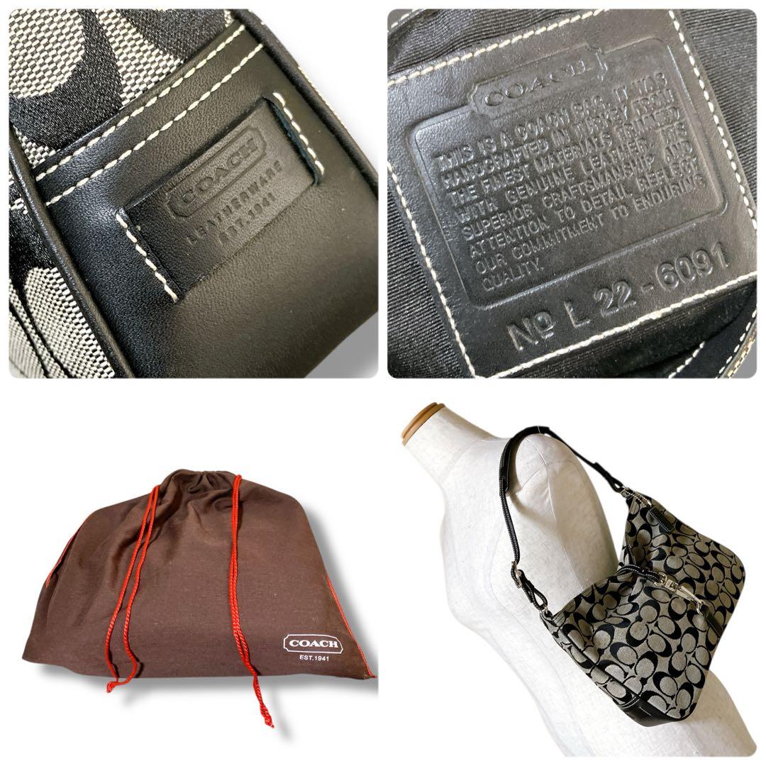 コーチ シグネチャー 肩掛け可 アクセサリーポーチ ワンショルダーバッグ 黒