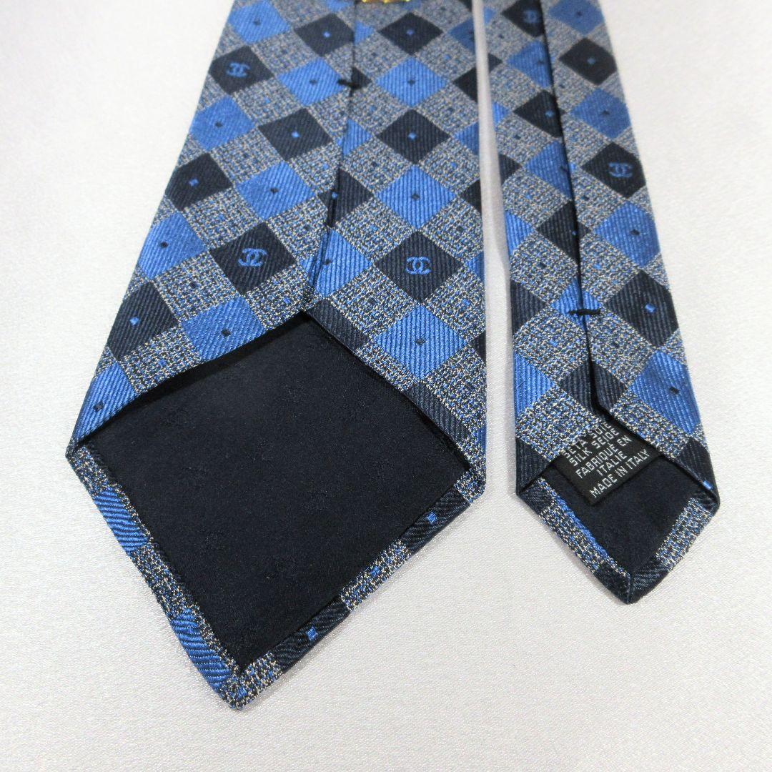シャネル　ココマーク　グレー　ブルー　ネクタイ