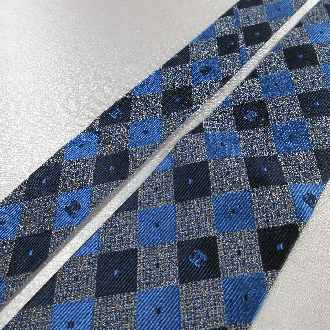 シャネル　ココマーク　グレー　ブルー　ネクタイ