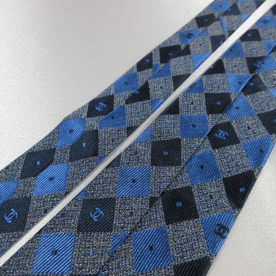 シャネル　ココマーク　グレー　ブルー　ネクタイ