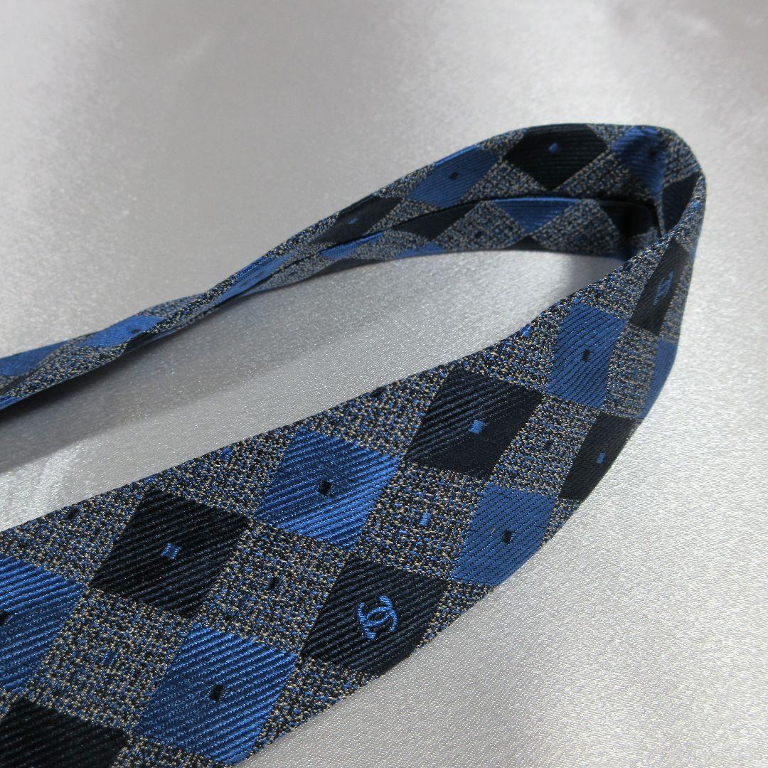 シャネル　ココマーク　グレー　ブルー　ネクタイ