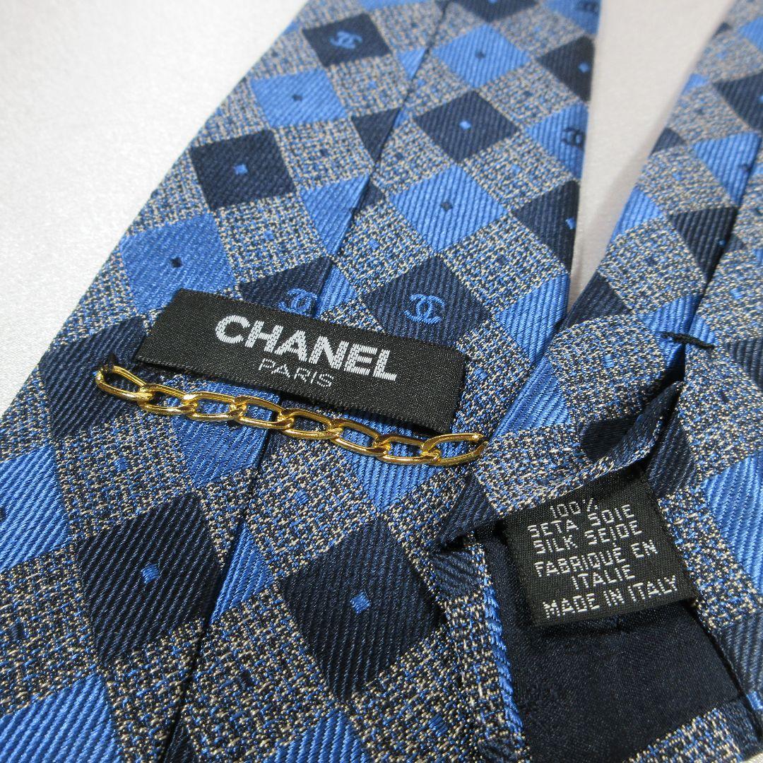シャネル　ココマーク　グレー　ブルー　ネクタイ