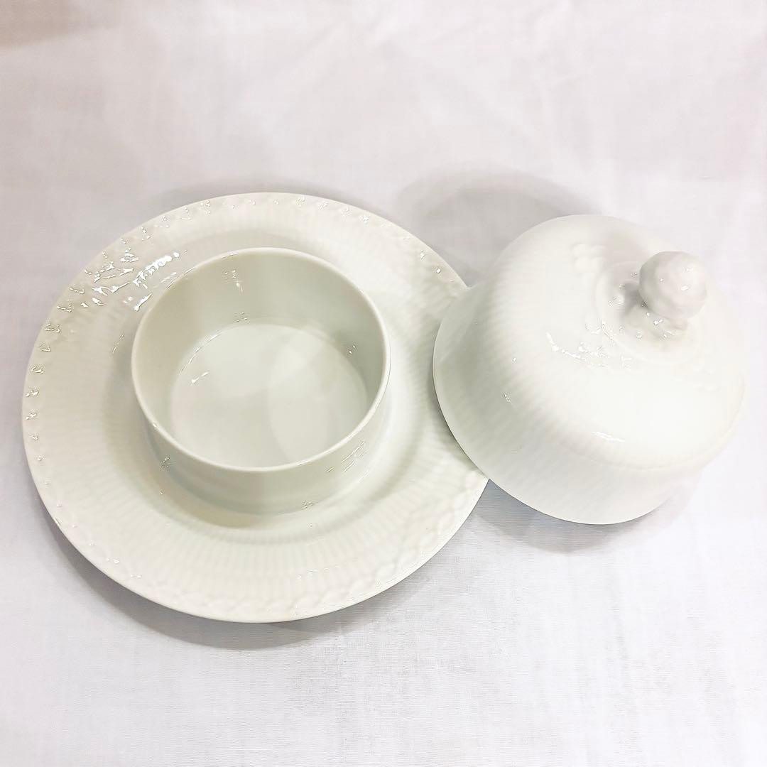 【美品】貴重　ロイヤルコペンハーゲン ホワイト　フルーテッド　バターケース　箱付