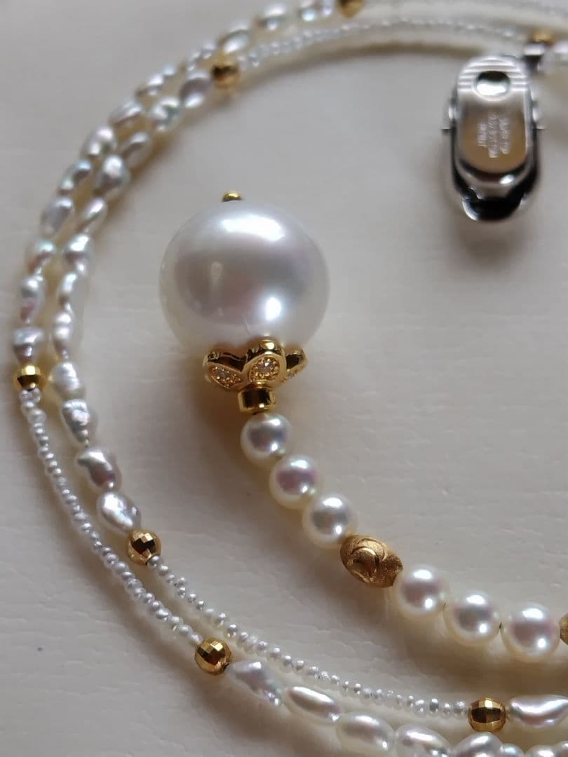 白蝶真珠、アコヤ真珠、ベビーパール、芥子パール、砂ケシパールの、Yネックレス