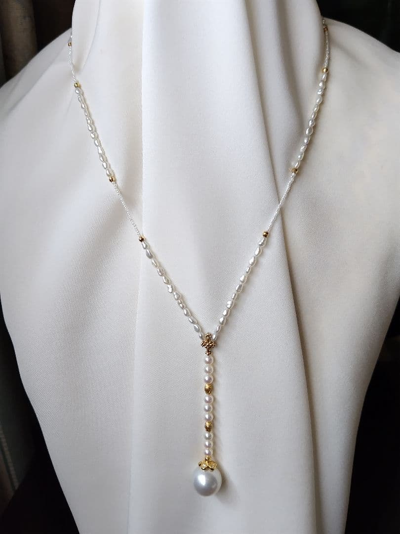 白蝶真珠、アコヤ真珠、ベビーパール、芥子パール、砂ケシパールの、Yネックレス