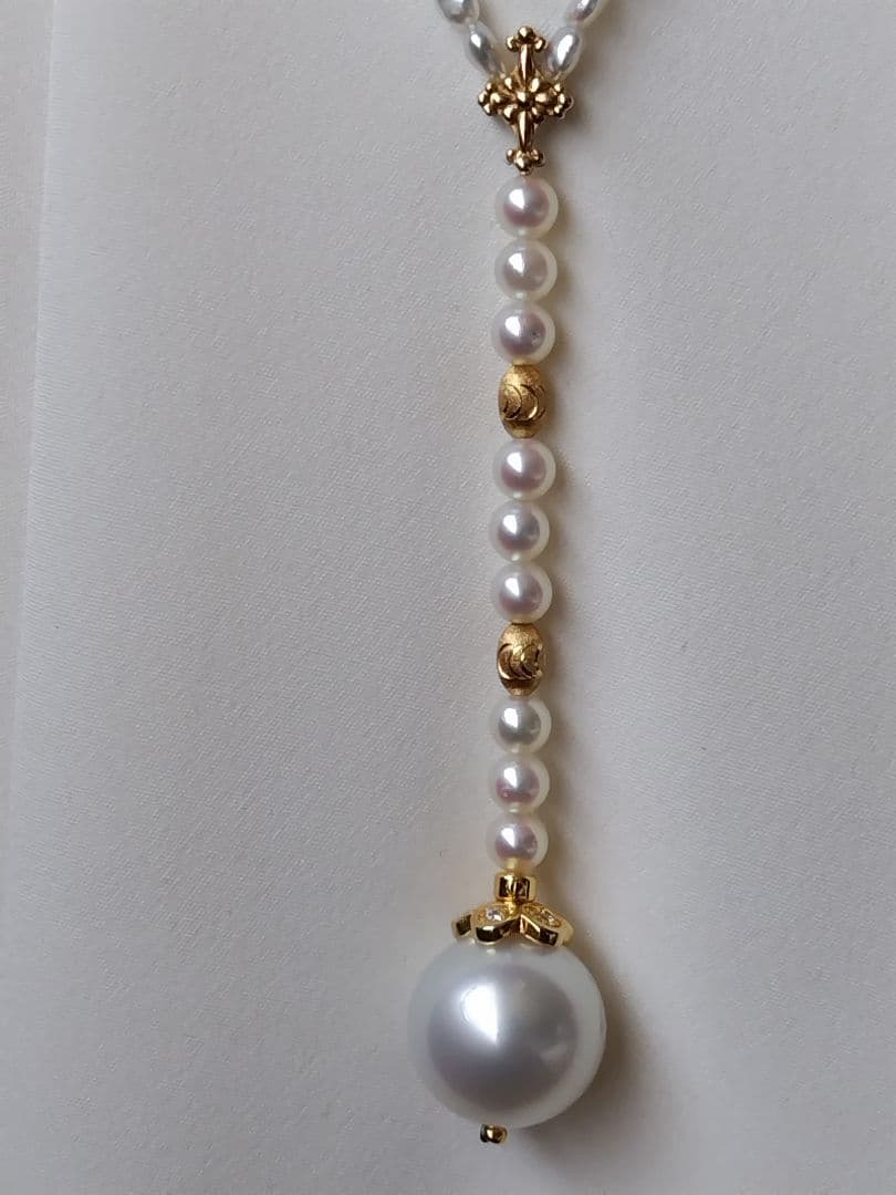 白蝶真珠、アコヤ真珠、ベビーパール、芥子パール、砂ケシパールの、Yネックレス