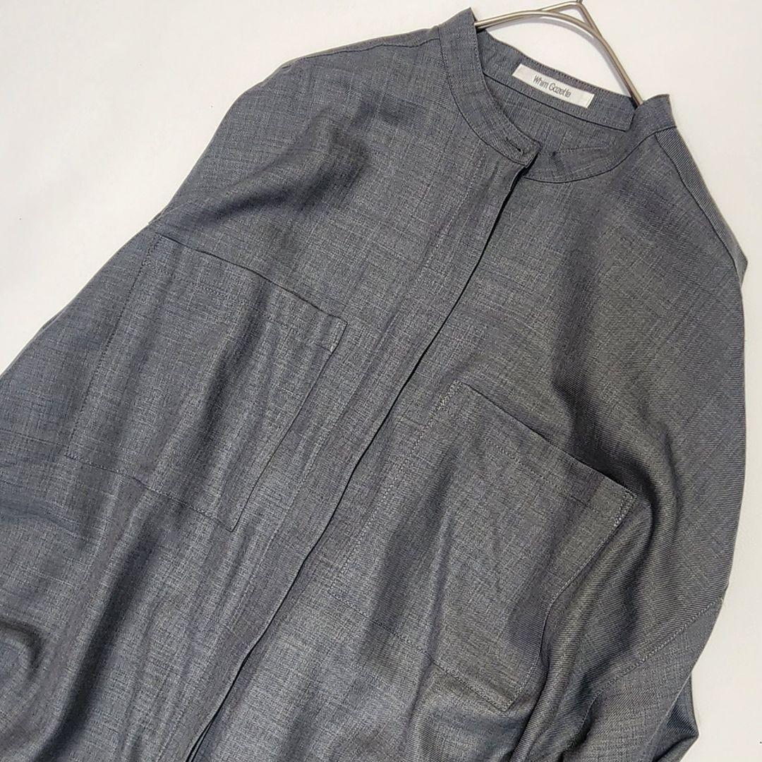 美品【定3.5万】ウィムガゼット ウール バンドカラー シャツワンピース リボン