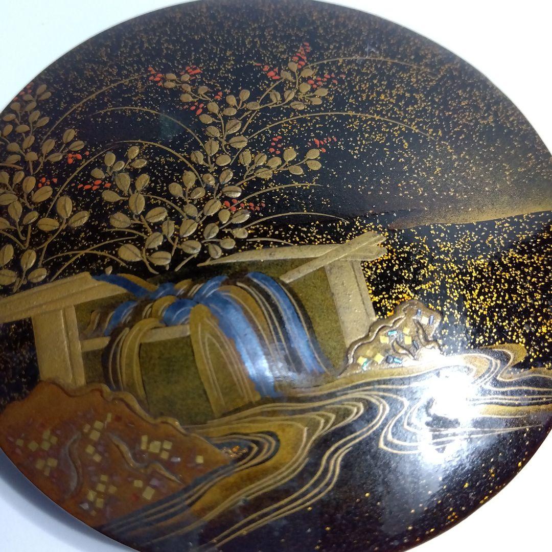 加賀蒔絵　漆器 　時代　蒔絵金銀蒔絵草花文香合　細密　箱入り