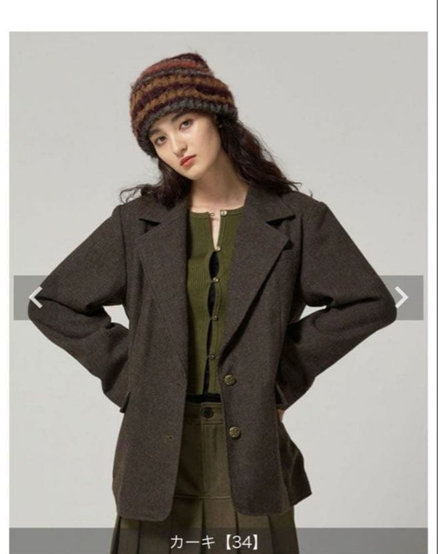 tinajojun ウールミックス チェックジャケット　カーキ