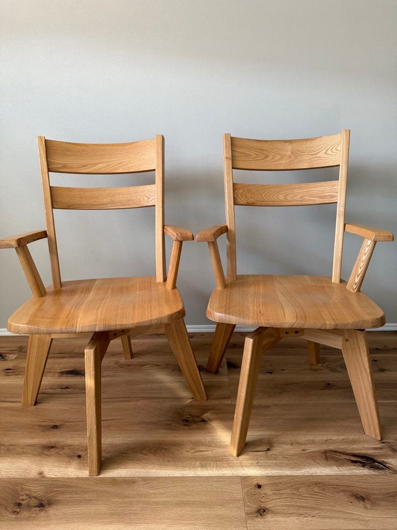 ダイニングアームチェア 回転式 2脚セット タモ天然木