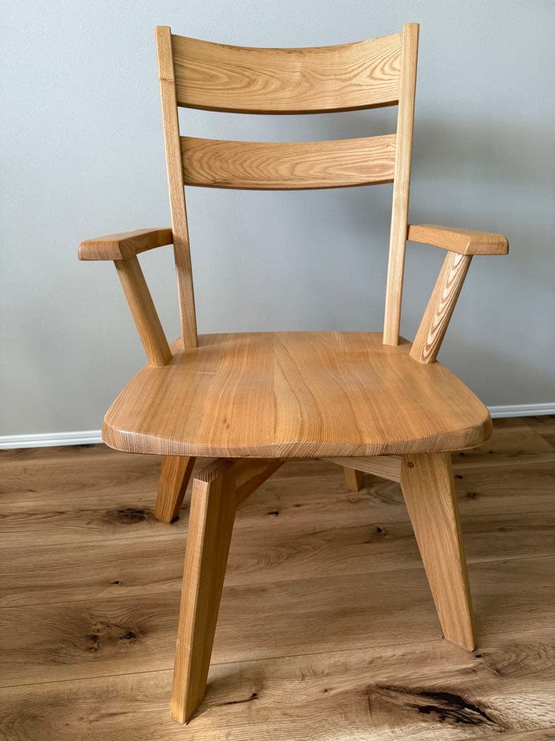 ダイニングアームチェア 回転式 2脚セット タモ天然木