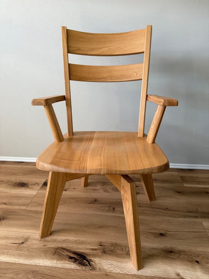 ダイニングアームチェア 回転式 2脚セット タモ天然木