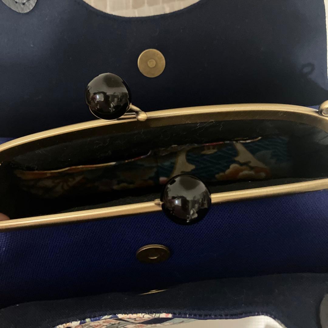 Midori Obi Arts花柄和装用バッグ 紺色 大きめ