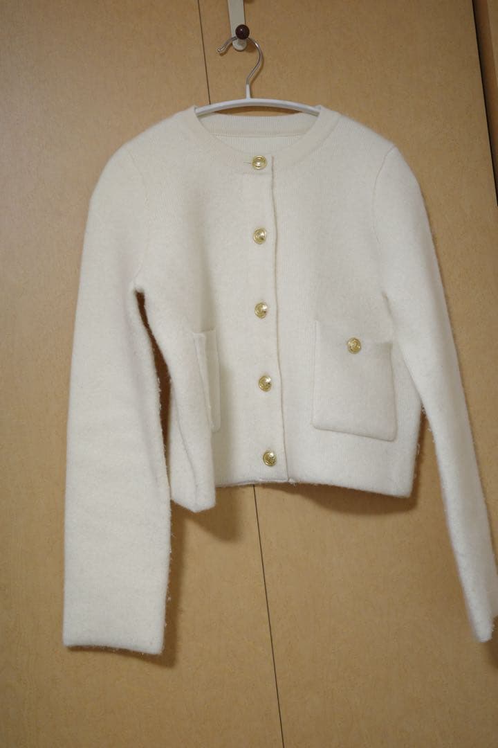 anuans カシミヤブレンドノーカラーニットジャケット　ivory