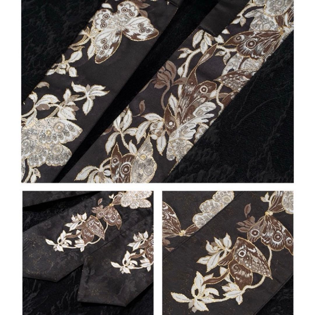 胡蝶水仙　暗紋織錦對襟祆　黒金色アウター　中華風　明製漢服　新中式　侘び寂び着物