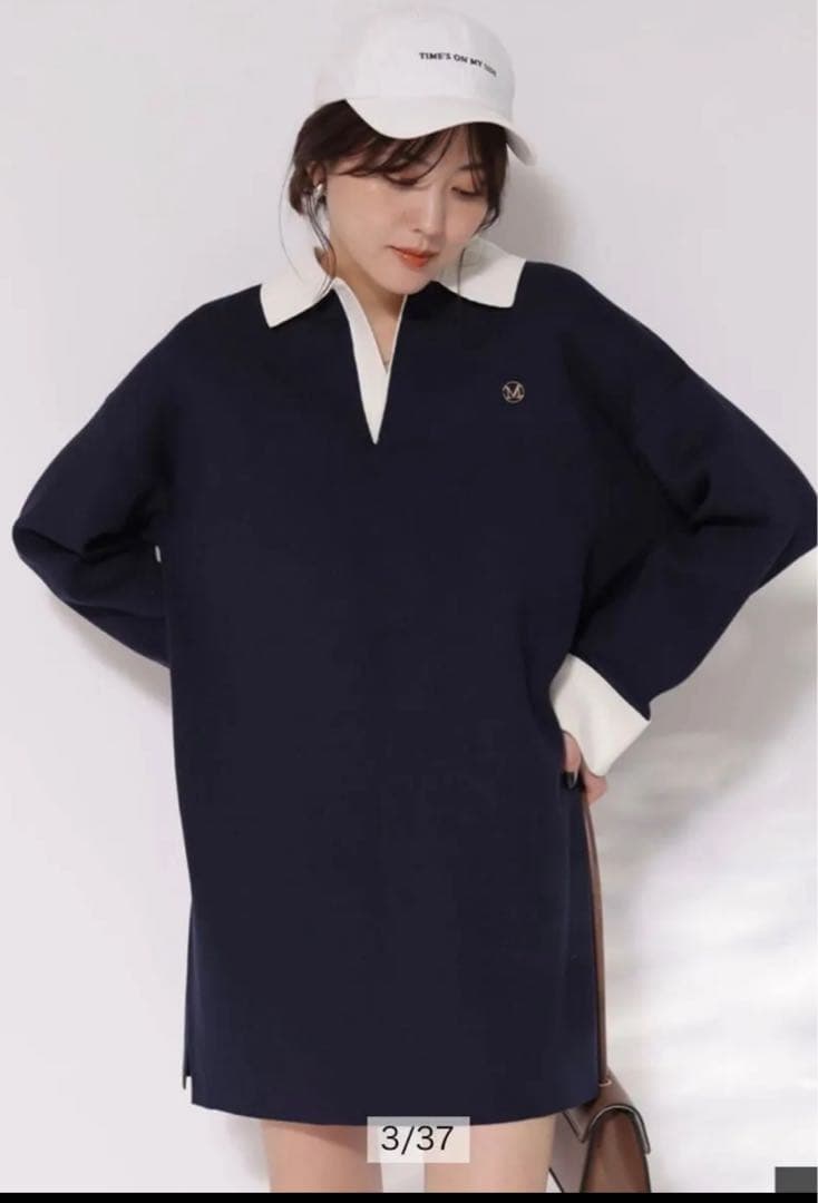 新品 マイストラーダ Mystrada ラガー ニット ミニワンピ 紺 ネイビー