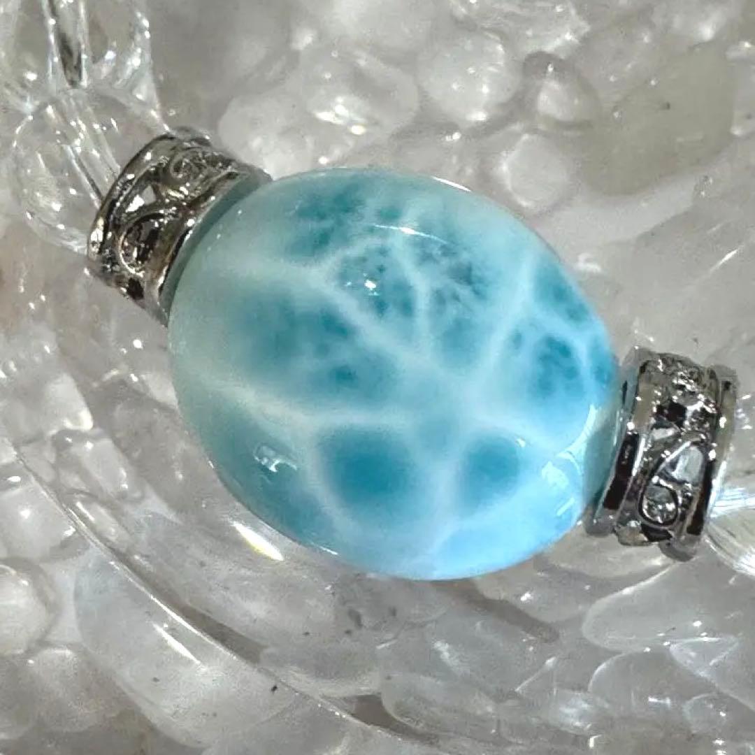 高品質大きめオーバルラリマーブレスレット　カリブ海の宝石　浄化用さざれ石おまけ付