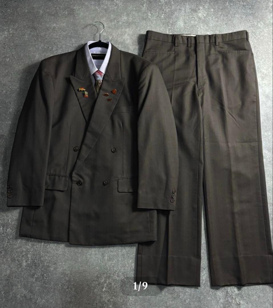 ヴィンテージセットアップ　ダブルスーツ　ウール　成人式　卒業式　ブラウ