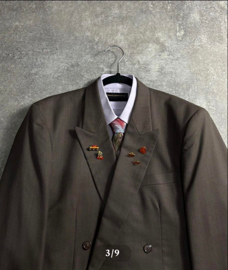 ヴィンテージセットアップ　ダブルスーツ　ウール　成人式　卒業式　ブラウ