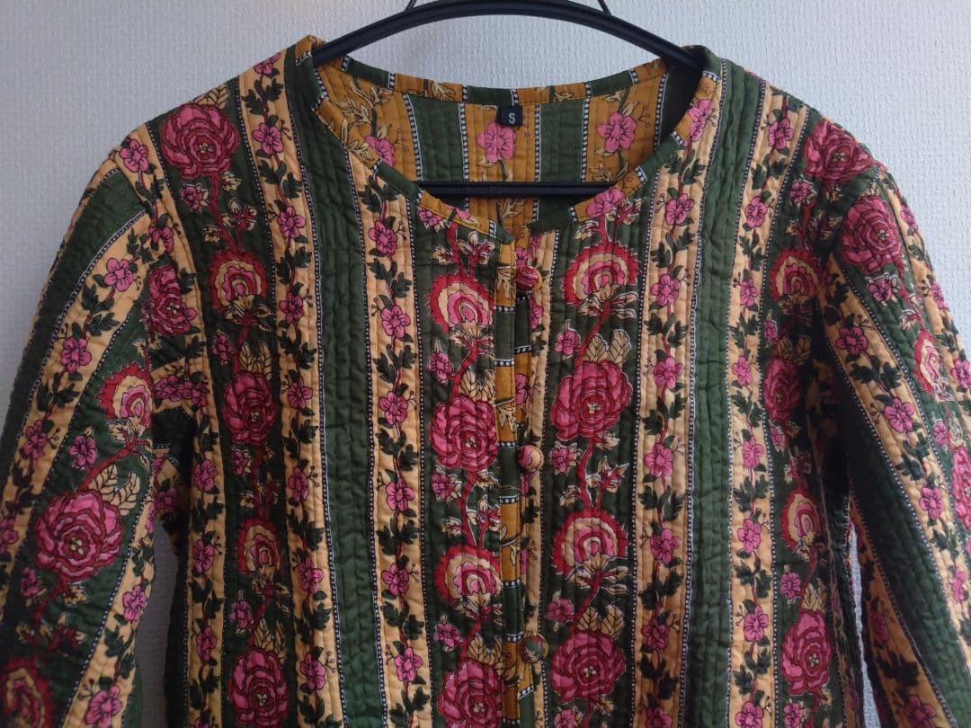 インド製 ブロックプリント ハンドメイド キルティング リバーシブル ジャケット