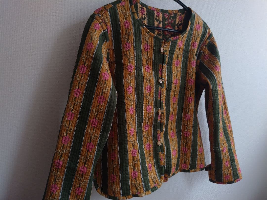 インド製 ブロックプリント ハンドメイド キルティング リバーシブル ジャケット