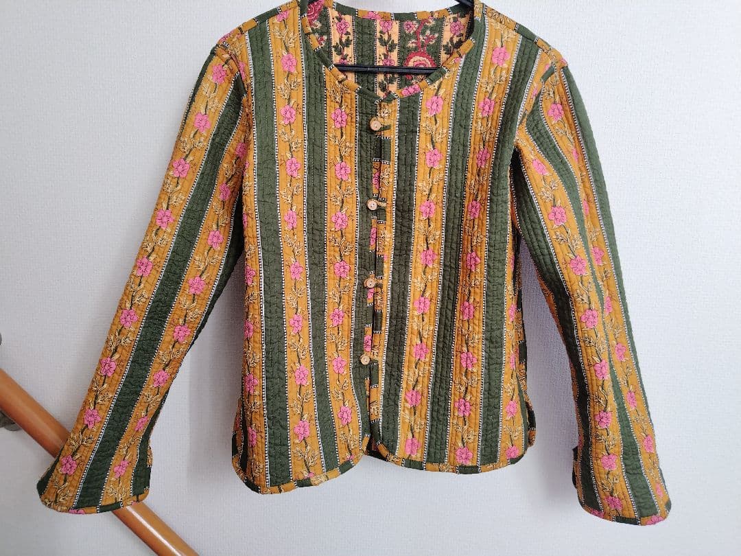 インド製 ブロックプリント ハンドメイド キルティング リバーシブル ジャケット