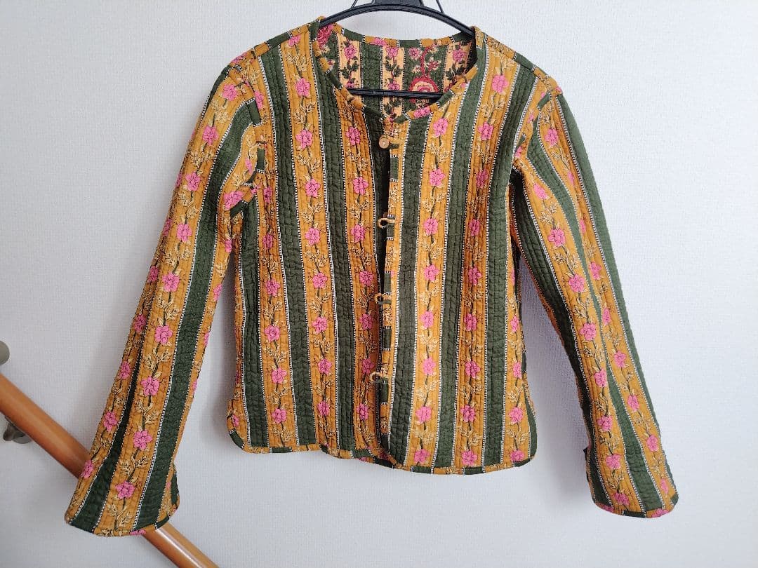 インド製 ブロックプリント ハンドメイド キルティング リバーシブル ジャケット