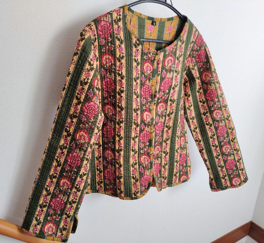 インド製 ブロックプリント ハンドメイド キルティング リバーシブル ジャケット