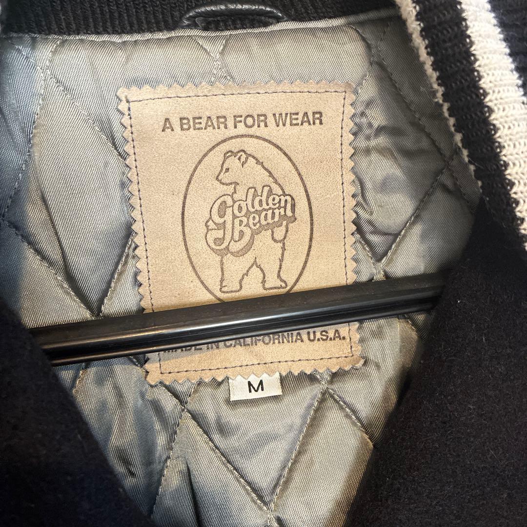 USA製 GOLDEN BEAR 袖レザー スタジャン アワードジャケット　黒