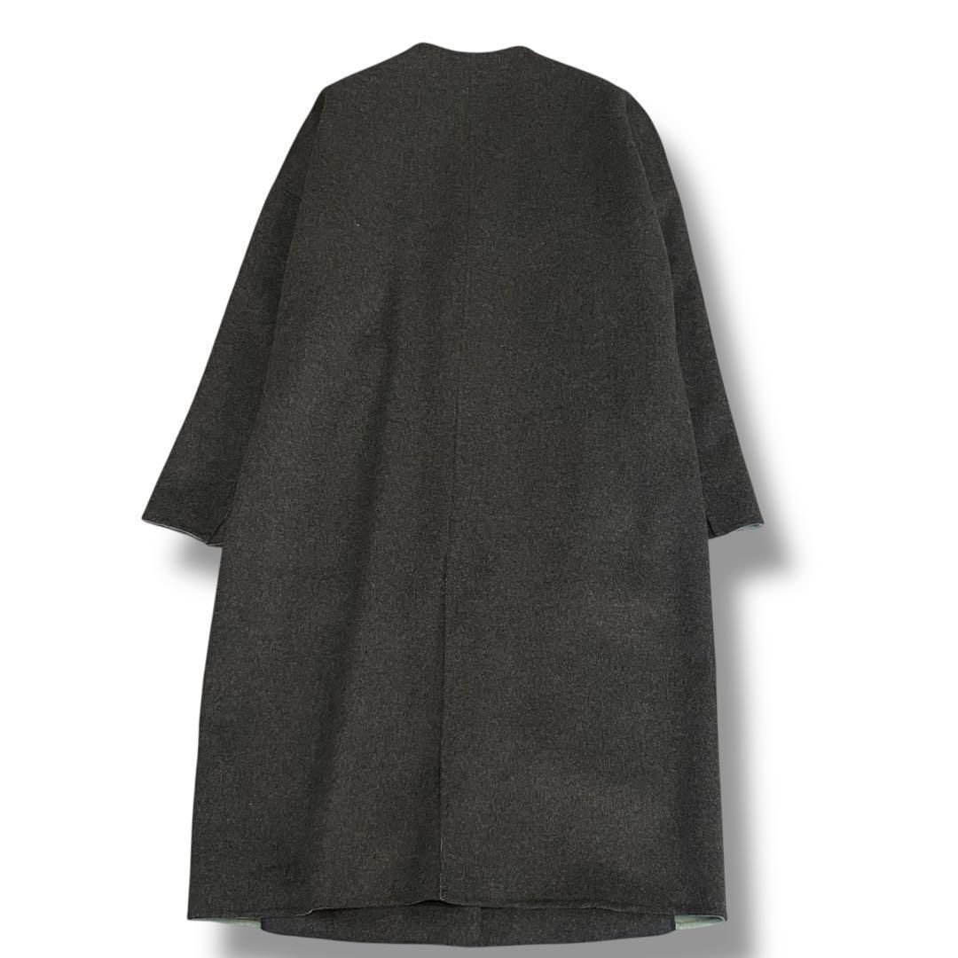 極美品◆エンフォルド ウールリバーノーカラーストレートコート バイカラー 36