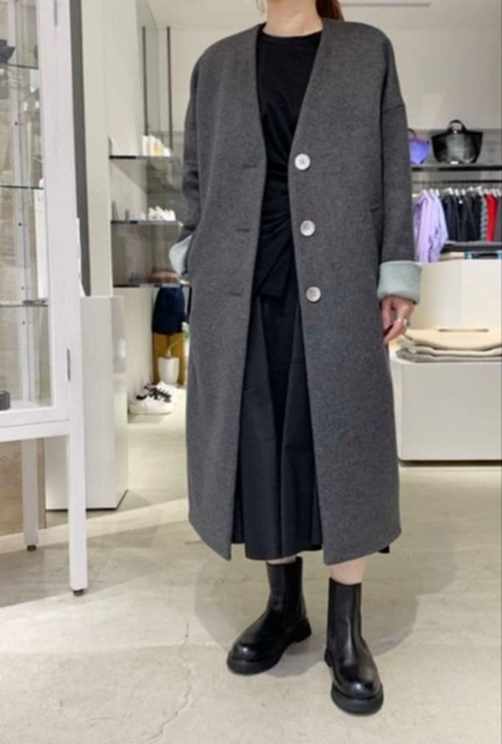 極美品◆エンフォルド ウールリバーノーカラーストレートコート バイカラー 36