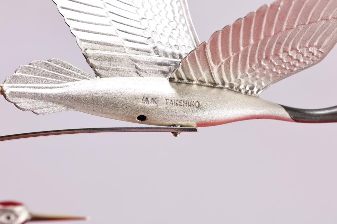 篠原、関武比古 作　純銀製　『 丹頂祝賀の舞 』 ４号　置物　床飾